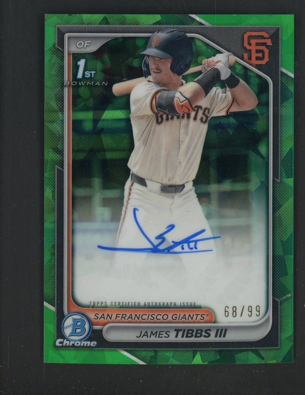 2024 Bowman Chrome Sapphire Green James Tibbs III RC Rookie AUTO 68/99