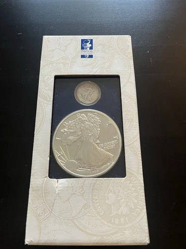 One Pound American Eagle Silver Dollar Proof + Walking Liberty Half Dollar