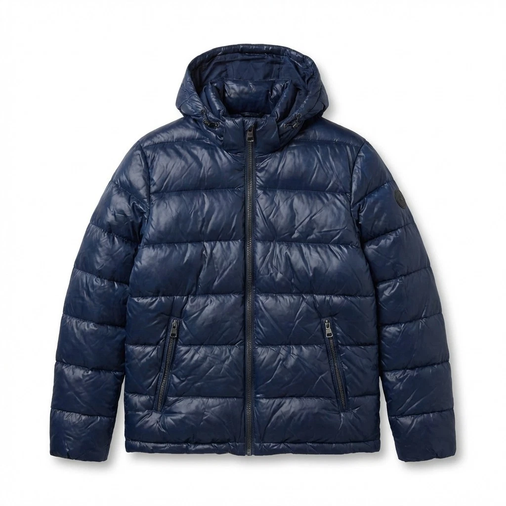 Guess Mens Jacket Coat L Quilted Puffer Hooded Insulated Zip Front Navy $225 NEW