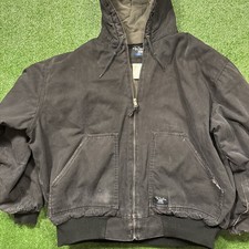 Vintage Walls Work Wear Jacket Mens 2XL Black Duck Canvas Fleece Lined Hooded