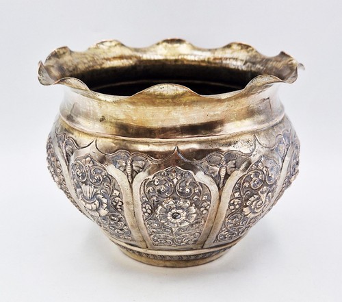 GIARDINIERE INDIANO IN RAME ARGENTATO XIX SECOLO c1890 - Foto 2 di 6