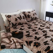 3Pcs Butterfly Fleece Sheet Set,Black Insect Size Bed Queen Striped Butterfly