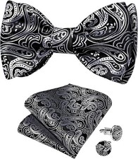 Bow Ties for Men Paisley Bowties Mens Self Tie Bow Tie One Size Black / Silver
