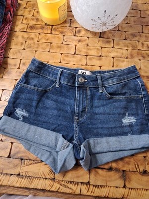 NEW girls SO dark-wash DENIM SHORTIE SHORTS cuffed DISTRESSED size 14