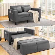 58 inch Loveseat Futon, Convertible Sofa Bed Modern Sleeper w/Pull Out Couch Bed