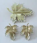 Vintage Goldtone/Silvertone Leaf Brooch Earrings Sarah Coventry