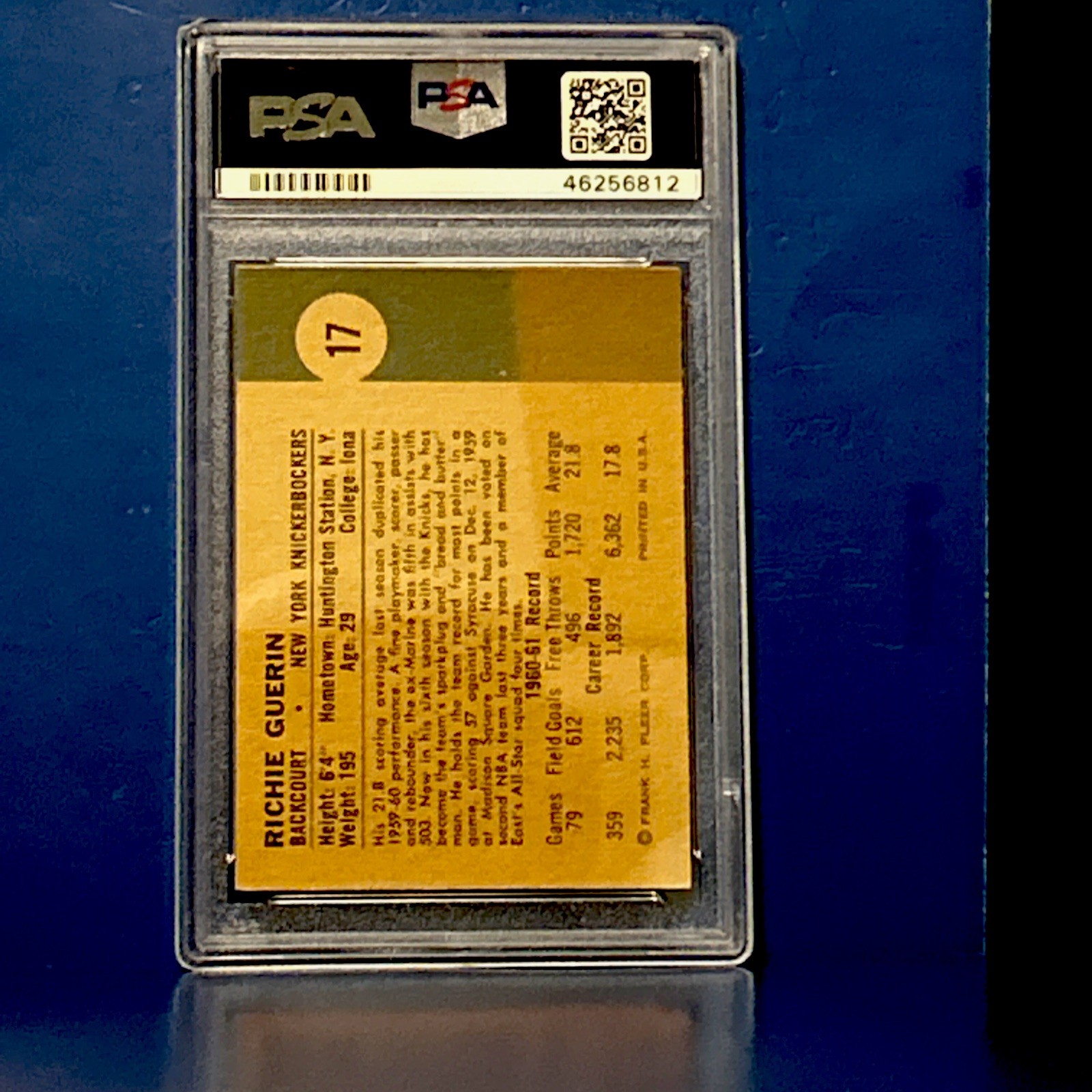 1961 RICHIE GUERIN Fleer Vintage NBA Basketball Card PSA 4 VG-EX NY KNICKS Star view 5