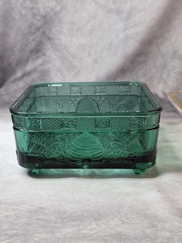 Teal Green Glass Beehive Honeybee Square Butter Dish BASE ONLY Replacement 5"