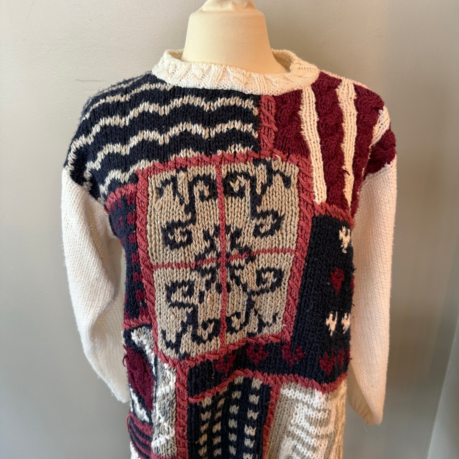 Vintage Shenanigans Hand Knit Patchwork Sweater F… - image 2
