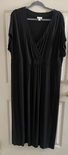 J. Jill Maxi Dress Women XL black v neck Short Sleeve Minimalist Casual summer