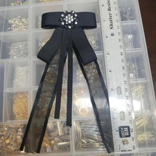 Handmade Black hair-bow with rhinestone center