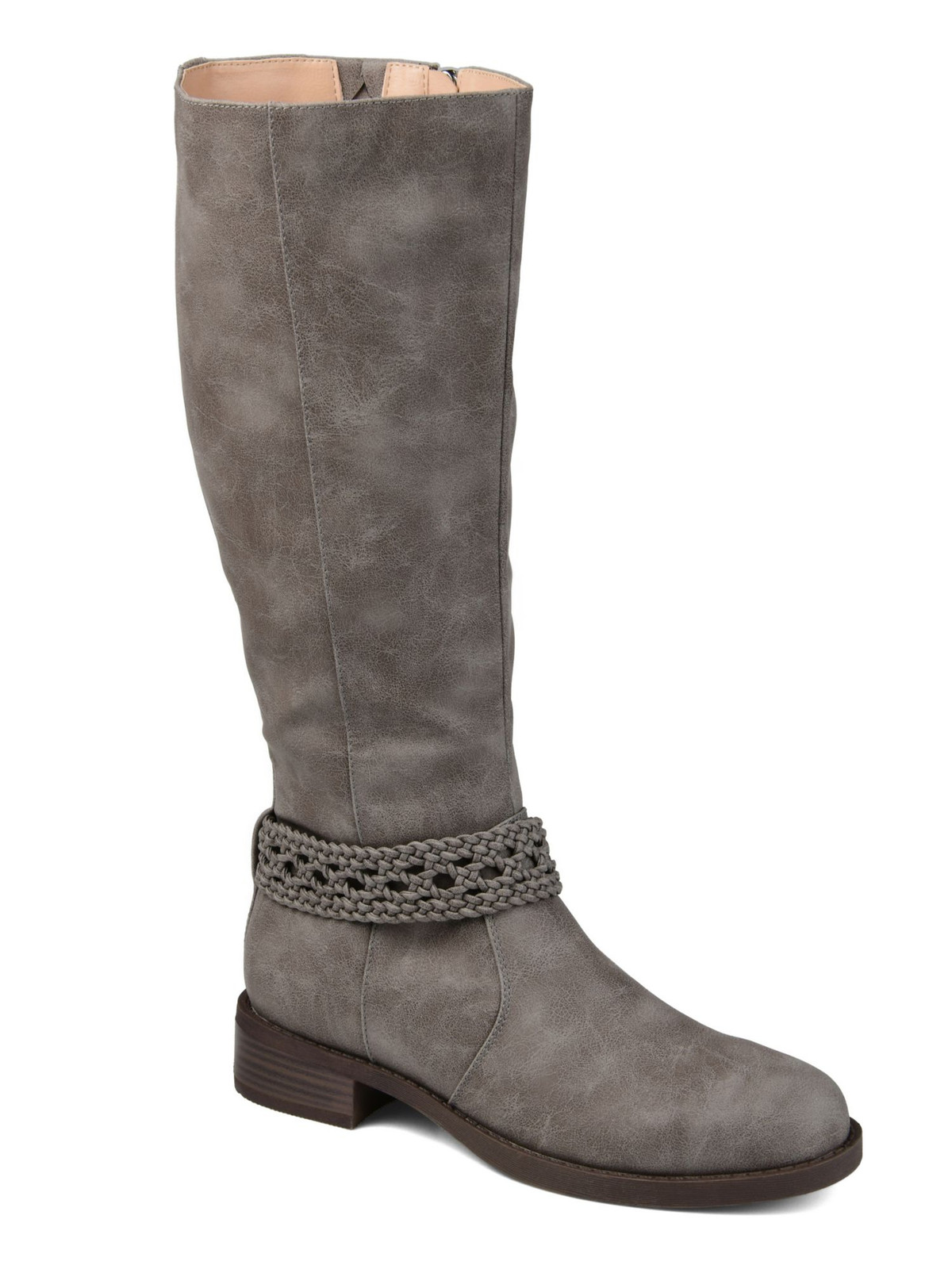 JOURNEE COLLECTION Womens Gray Distressed Stretch Zip-Up Riding Boot 6