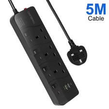 Image of Surge Protected Extension Lead With USB USB C 6Gang Way 2-5m Power Cable UK