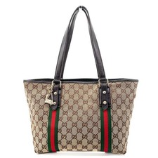 GUCCI Sherry Line GG Canvas Leather Tote Shoulder bag Hardware Charm 137396 Auth