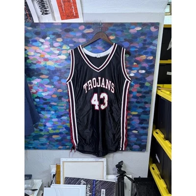 Vintage Lady Champion Trojans 43 Basketball Jersey Black Nylon Made in USA 20 - Image 1 of 4