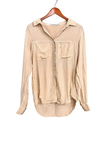 Alexander Wang nudo marrone chiaro seta marrone chiaro abito camicia blusa donna US TG S