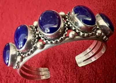 INDIANER VINTAGE STERLING LAPIS MANSCHETTE STIL ARMBAND - Bild 1 von 4