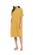 Eileen Fisher Organic Handkerchief Linen Dress XL Marigold Pockets Lagenlook