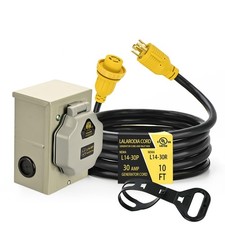 30 Amp 4 Prong 10FT Generator Extension Cord and Inlet Box with Locking Conne...