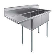 57 1/4 in. x 23.5 in. Stainless Steel Two Compartment Sink with Left Drainboard