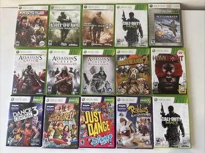 Xbox 360 Video Game Lot Call Of Duty Mass Effect Assassins Creed Kinect Complete