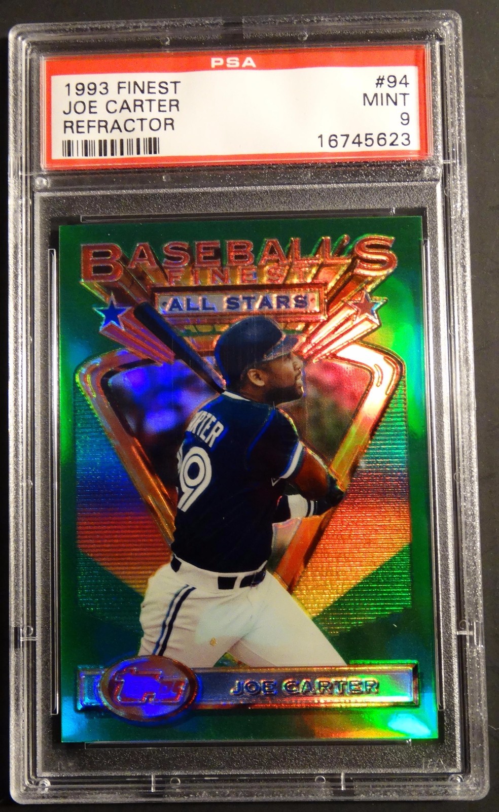 1993 93 JOE CARTER TOPPS FINEST REFRACTOR #94 BLUE JAYS PSA 9 POP 78 (801)