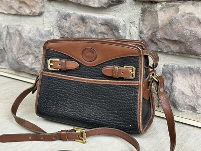 Vintage Dooney & Bourke Leather Buckle Zip Top Black Brown Bag