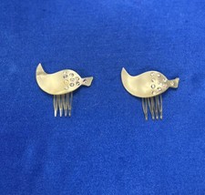 Vintage Opalescent Cream  Rhinestone Hair Combs Set of 2 C715