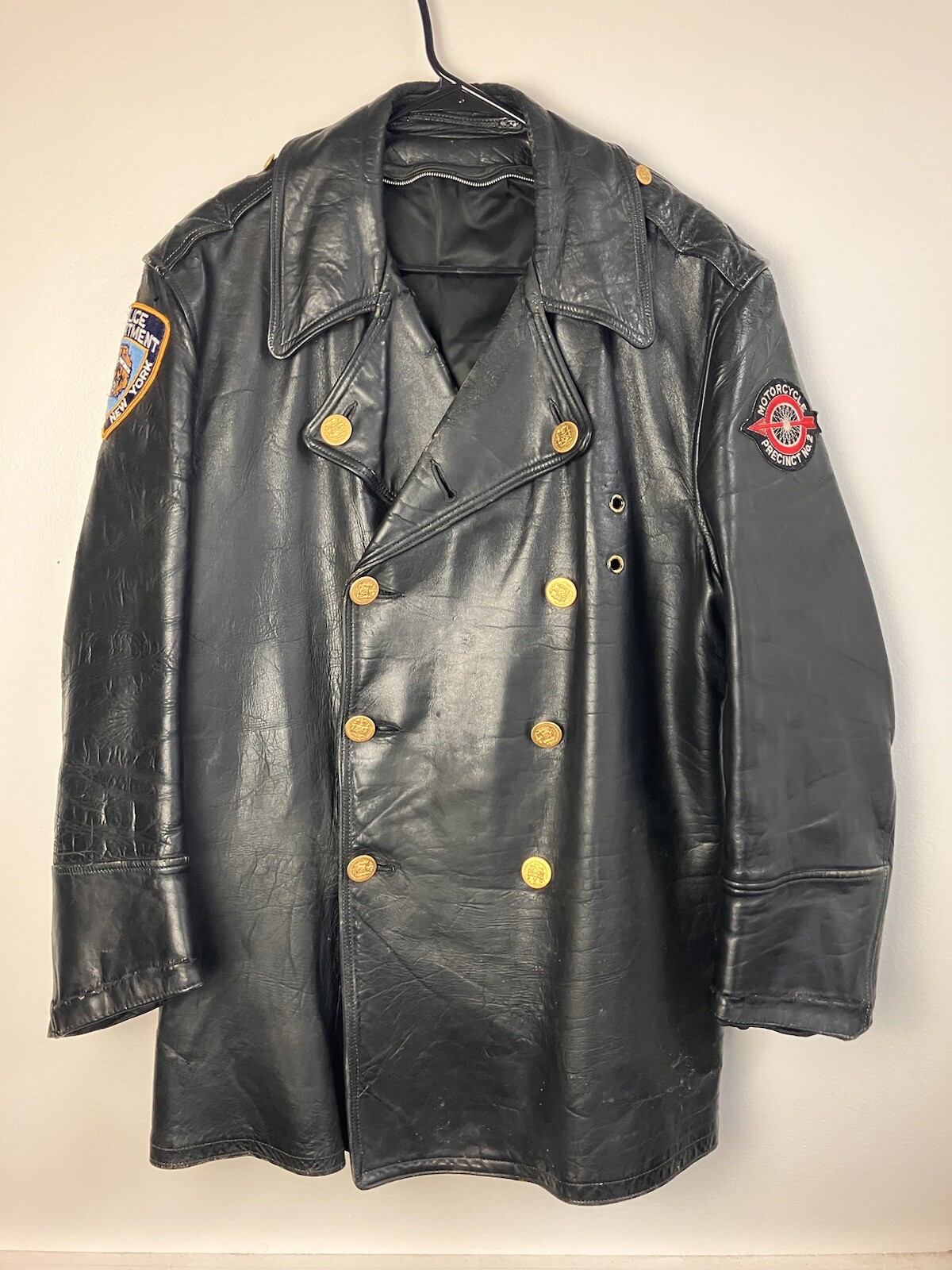 Vintage NYPD Highway Patrol Police Leather Coat Cop Motorcop
