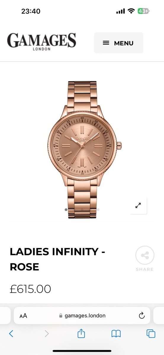 Gamages Of London Ladies Infinity Watch Rose RRP