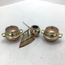 Vintage Miniature Brass  Copper Doll House Decor Cooking Pots, Pan, Iron