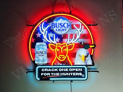 Deer Duck Bald Eagle Hunters Beer 24''x24'' Vivid LED Neon Sign Light With Dimmer