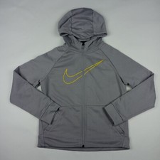 NIKE Dri-Fit Hoodie Sweatshirt Sweater Women's Size Medium Zip Up Gray Yellow
