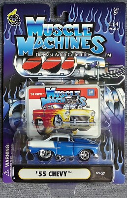 MUSCLE MACHINES : CHEVROLET BEL AIR 1955 blau / 1:64 Modellauto / OVP ! NEU !