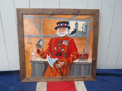 ECKIGES HANDGEMALTES BILD TOWER OF LONDON BEEFEATER YEOMAN WARDER GIN & RABE