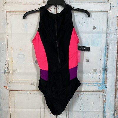 Tempt Me Athletic Swimsuit Zipper High Neck Bathing Suit Racerback Swimwear