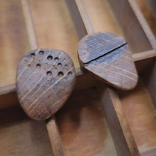 2 Hand Made Guitar Picks - Hickory Wood - Thick Wooden Pick - Primitive Style