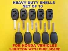 Set of 10 NEW Heavy Duty Remote Head Key Shell Case 3 Button with Chip Space 