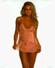 LACE BABY DOLL WITH ADJUSTABLE STRAPS & MATCHING G-STRING PANTIES SET MANGO