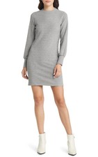 Steve Madden Long Ballon Sleeve Ribbed Sweater Knit Dress Gray Women Large