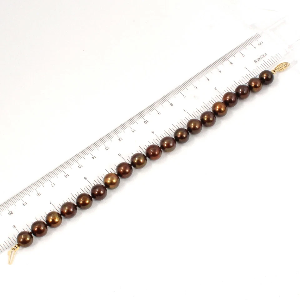 Brazalete de perlas cultivadas de agua dulce chocolate broche oro amarillo 14k Foto 4 de 4