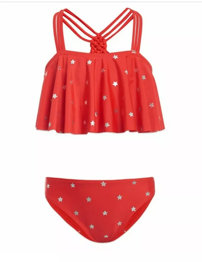 Tommy Hilfiger Girls Foil Star pikini Swimsuit size XL 16 Chinese Red