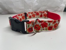 Dog collar hand made in red poppy design