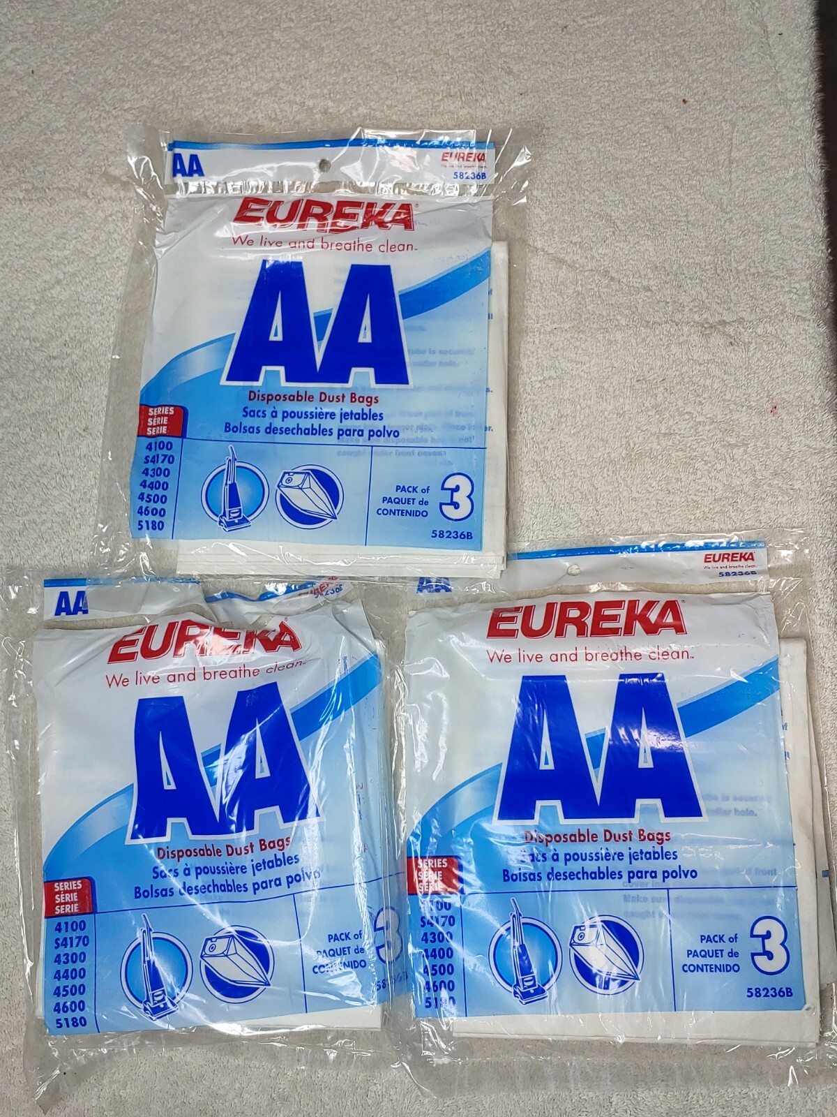 3 X PacksGenuine Eureka 58236A Type AA Vacuum Bags 4100 4300 4400 4500 4600 5180 eBay