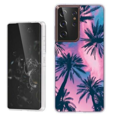 (Under Palm Trees)Rugged TPU phone case cover(Clear)for Samsung Galaxy S21 Ultra