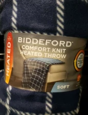 Biddeford Heated Microplush 50"x62" Throw Blanket BLUE & WHITE New!!!