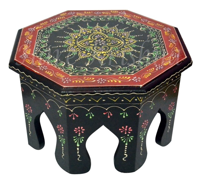 Meenakari Decorative Wooden Patla Stool Short Table Pooja Kitchen