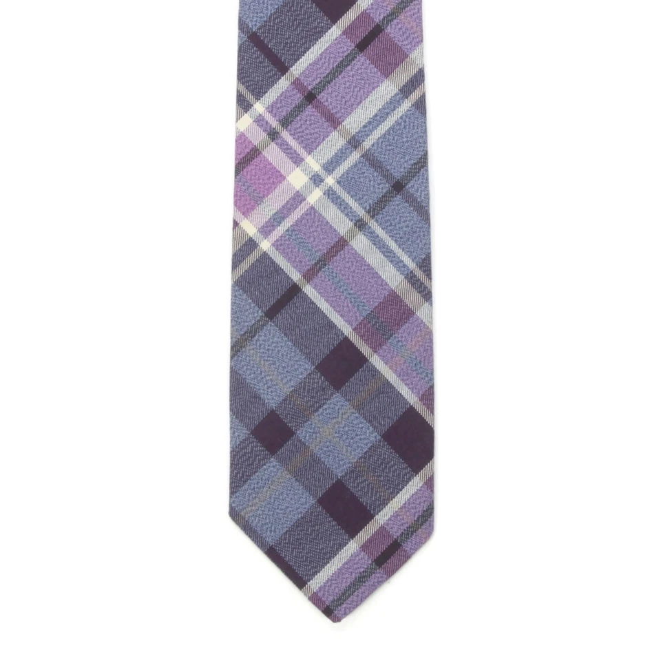 STEVEN ALAN Dashing! Purple Plaid Preppy Mens Cotton Skinny Neck Tie - Image 2 of 3