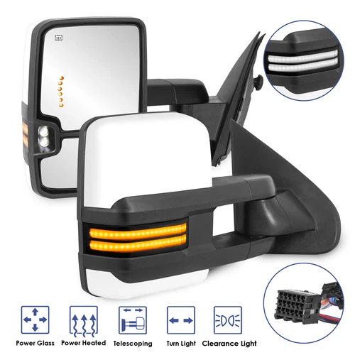 White Painted Power Heated Tow Mirrors For 14-18 Chevy Silverado GMC Sierra 1500