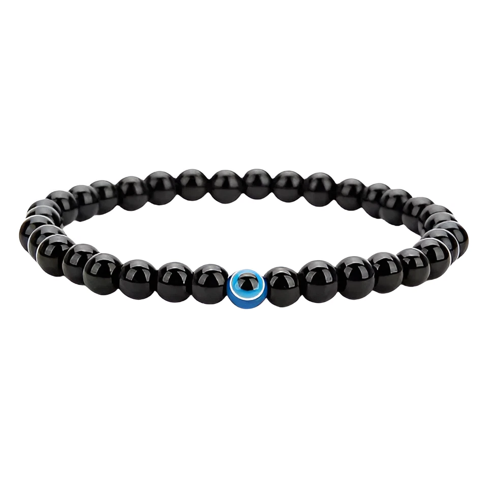Bracciale Malocchio Donna Argento 925, Amuleto Protezione Doppia Catena Con Perline E Zirconi, Regolabile